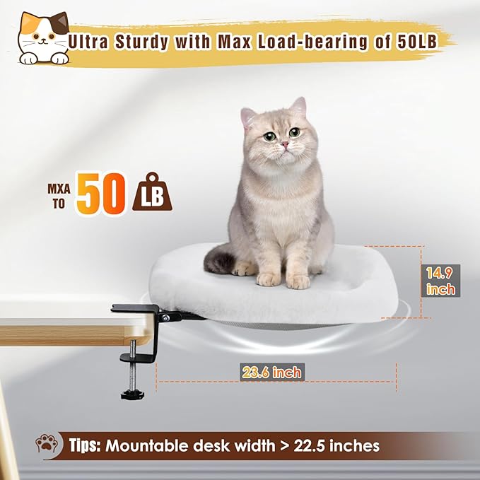 IPOW Heavy Duty Steel Frame Supports up to 50lbs Cat Desk Bed & Perch Space-Saving 90°Foldable with Soft Ultra-Plush Faux Fur for Small Medium Large Cats