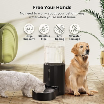 CZPET Automatic Dog and Cat Water Dispenser with Stainless Steel Bowl Gravity Waterer,100% BPA-Free,Large Capacity and Drinking Area Noise-Free for Pets