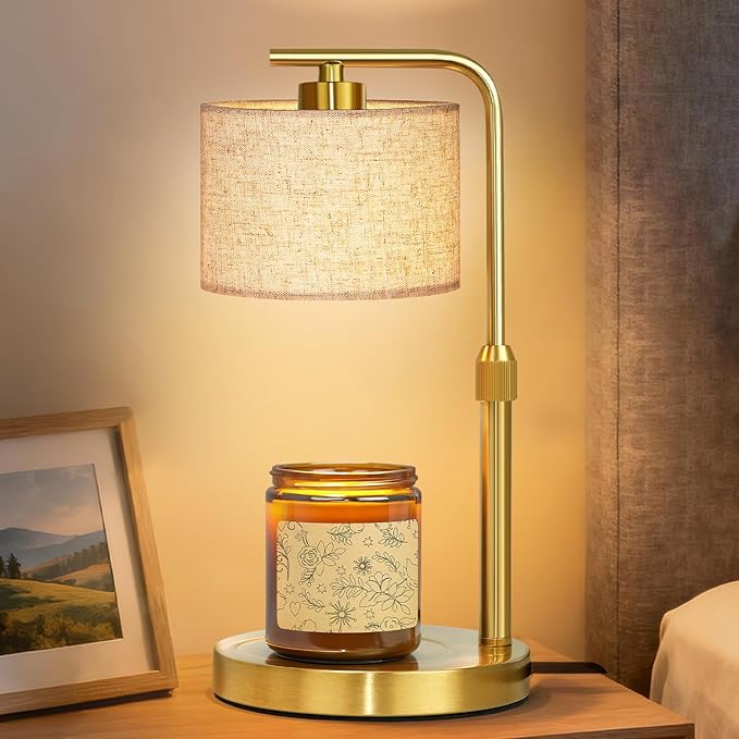 Candle Warmer Lamp with Timer Dimmer, Height Adjustable Candle Wax Warmer Candle Lamp for Jar Candles with 2 Bulbs, House Warming Gift for Home Room Decor, Birthday Gifts for Women Mom (Gold)