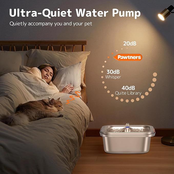 Cat Water Fountain Stainless Steel: 4L/140oz Pet Fountain Water Bowl Indoor, Automatic Dog Drinking Dispenser, Cat Feeding Watering Supplies, Metal Kitty Waterer Fountain, 6 Replacement Filters