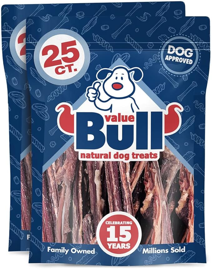 ValueBull Beef Jerky Gullet Sticks, Premium Dog Chews, 6 Inch, 50 Count - Natural Collagen, Glucosamine & Chondroitin for Joint Health, Single-Ingredient Beef Esophagus