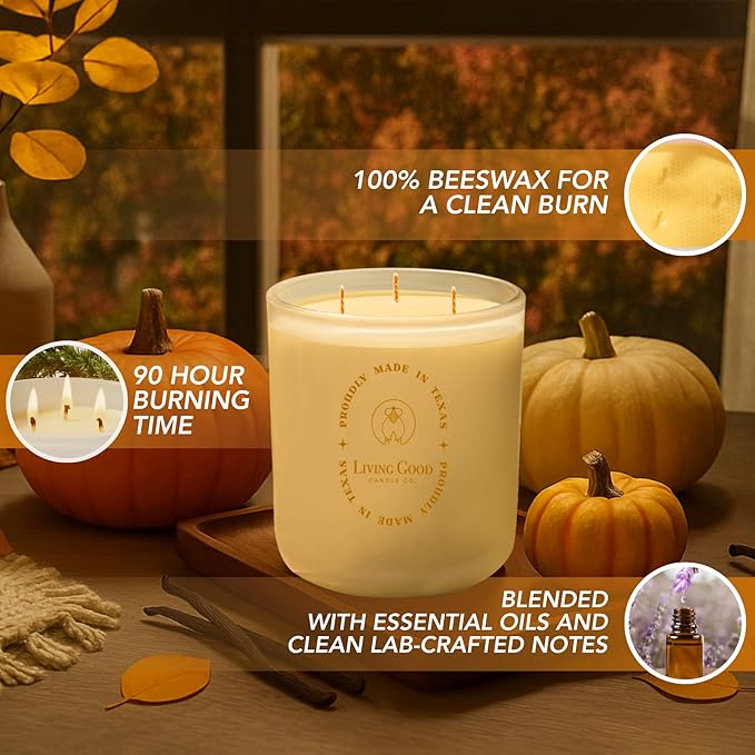 Toasty Pumpkin Brulee - Sweet Pumpkin & Vanilla with Earthy Nutmeg & Cardamom - Perfect Cozy for Fall - Pure Beeswax Candles - 90+ Hours Long Burning - Non-Toxic for Autumn Home Decor - 15 OZ