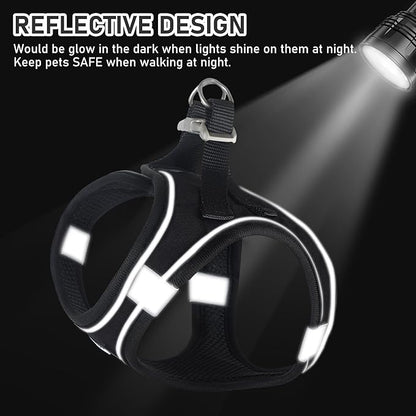 GAMUDA Small Dog Harness Collar and Leash Set, Step in No Chock No Pull Linen Fabric Soft Mesh Dog Vest Harnesses Reflective for Dogs Puppy Cats Kitten Rabbit (Black, M)