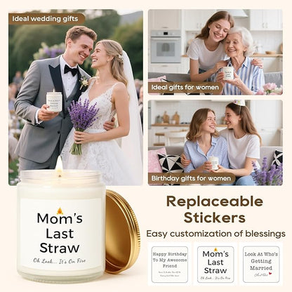 Gifts for Mom, Birthday Gifts for Women, Unique Christmas Thanksgiving Gift for Mom from Daughter Son, Funny Candles with Replaceable Stickers Gift Ideas for Moms, Womens, Wife, Her