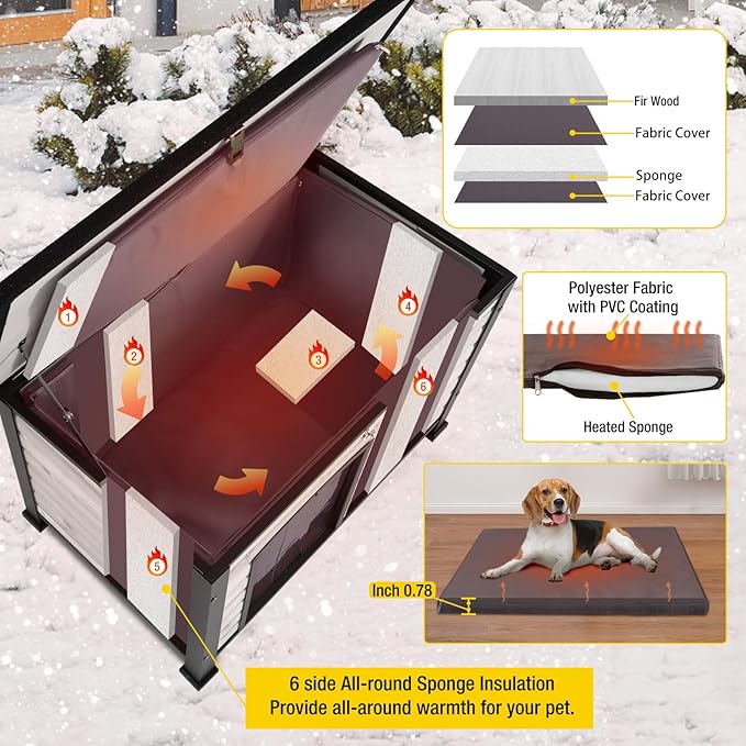 Aivituvin Dog House Outdoor with Insulated Liner, Weatherproof Dog House for Winter, Suitable for Small & Medium & Large Dogs with Unique All-Around Iron Frame(Off-White)