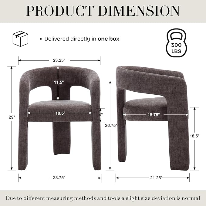 Modern Chenille Barrel Dining Chair Upholstered Fabric Dining Room Chair with Arm Comfy Accent Side Chair for Kitchen/Living Room/Reception, Charcoal Black, 1 PC