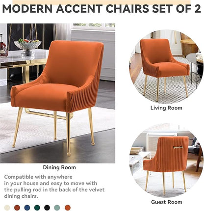 Dining Chairs, Accent Chairs Set of 6, Modern Upholstered Kitchen Dining Room Chairs with Gold Legs, Fabric Tufted Velvet Living Room Chairs for Reception Room Bedroom Guest Room (Orange)