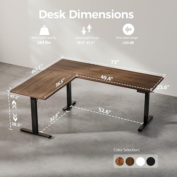 Agilestic Triple Motors 73" x 60" L Shaped Standing Desk, Electric Standing Desk Adjustable Height, Extra Large Desktop Corner Table for Home Office, Gaming Workstation, Splice Board, Dark Walnut