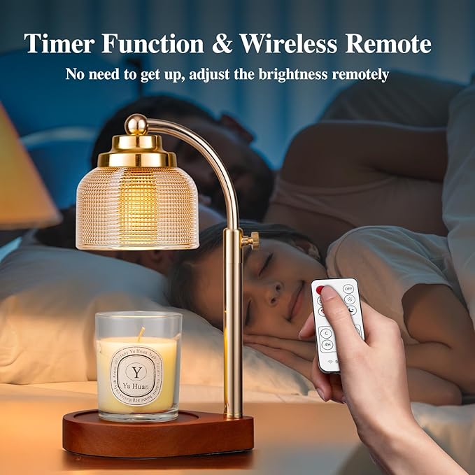 Candle Warmer Lamp Remote Control, Timer and Dimmer, Birthday Gifts for Women Mom Sister, House Warming Gifts Vintage Home Decor, Adjustable Height Wax Melt Warmer for Jar Candles with 2 Bulbs
