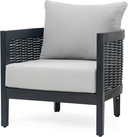 Merax 4-Piece Outdoor Acacia Wood Wicker Conversation Set with Loveseat,2 Chairs and Coffetable for Backyard Garden