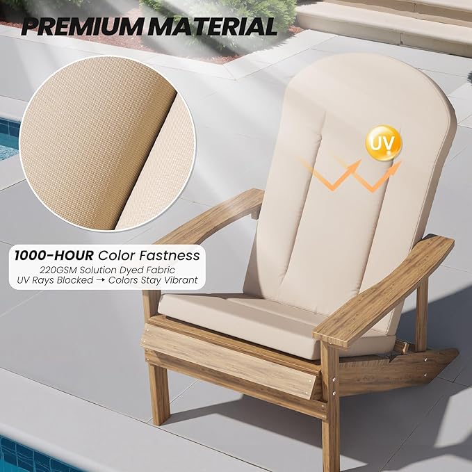 Crestlive Products 50x20 Inch Adirondack Chair Cushions Set of 2 Outdoor Rocking Chair Cushions Water Resistant High Back, Beige
