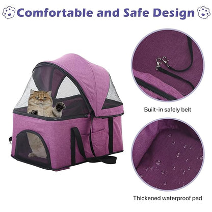 3-in-1 Folding Pet Stroller with 3 Wheels for Medium Small Dogs & Cats - Lightweight Travel Pet Stroller with Detachable Carrier, Purple