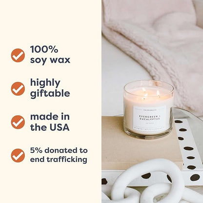 Calyan Wax Co. Evergreen & Eucalyptus 3 Wick Scented Candle - 43 Hour Burn - Luxury 3 Wick Soy Candles - Non Toxic Soy Wax Candles - Long Lasting Large Glass Jar Candle for Home - 14.9oz