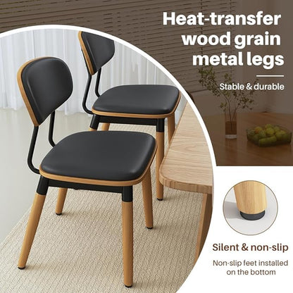 Dining Chairs Set of 4, Modern Faux Leather Upholstered Kitchen Chairs with Walnut Bentwood Back and Enlarged Seat Cushion, Metal Legs for Kitchen Dining Living Room, Restaurant