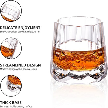 KAMMAK Crystal Whiskey Glasses Set of 2, 10 oz Handcrafted Old Fashioned Glass, Lead-Free Tumbler Glass with Delicate Rim, Seamless Modern Design & Thick Stable Base for Cocktails, Scotch, Bourbon