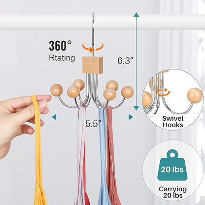 TOPIA HANGER Hoodie Hangers with 6 Wood Balls, Purse Hanger, Scarf Hanger, Wooden Closet Hooks, Handbag Organizer, Bra Hanger, Accessory Organizers for Scarf, Tanktop, Hat, Sweatshirt CT81N
