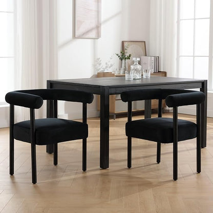 Mid-Century Modern Dining Chairs Set of 6, Armrest Barrel Dining Chairs Side Accent Chairs with Curved Back, Upholstered Wood Armchairs for Kitchen/Dining Room, Velvet Black
