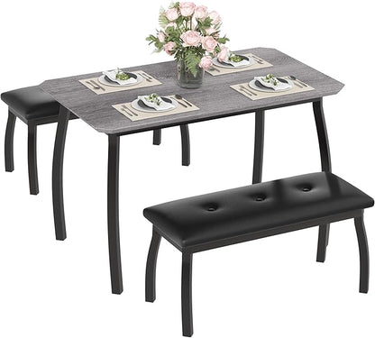 GAOMON Dining Table Set for 4, Metal Frame Kitchen, 3 Piece Dining Room Table Furniture for Apartment, Studio, Home, Easy Assembly, Grey