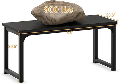 NSdirect 63 inch Computer Desk,Modern Simple Style PC Table Office Desk Wide Workstation for Study Writing,Gaming and Home Office,Extra 1" Thicker Wooden Tabletop and Black Metal Frame,Black