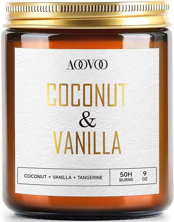 AOOVOO Coconut Vanilla Candles - 9 oz Scented Candles, Aromatherapy Candle, Soy Candle for Home Scented