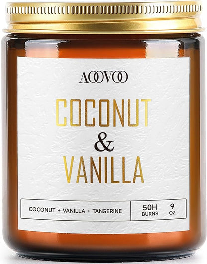 AOOVOO Coconut Vanilla Candles - 9 oz Scented Candles, Aromatherapy Candle, Soy Candle for Home Scented