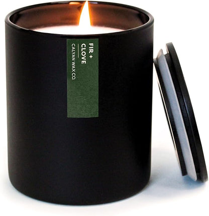 Calyan Wax Co. Fir & Clove Scented Candle - 75 Hour Burn - Luxury Non Toxic Soy Wax Candles - Long Lasting Black Tumbler Jar Candle for Home - 10.2oz