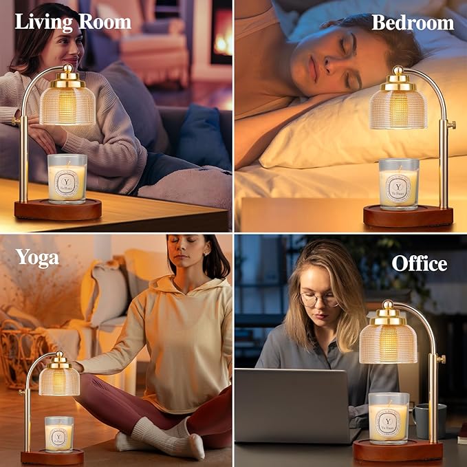 Candle Warmer Lamp Remote Control, Timer and Dimmer, Birthday Gifts for Women Mom Sister, House Warming Gifts Vintage Home Decor, Adjustable Height Wax Melt Warmer for Jar Candles with 2 Bulbs