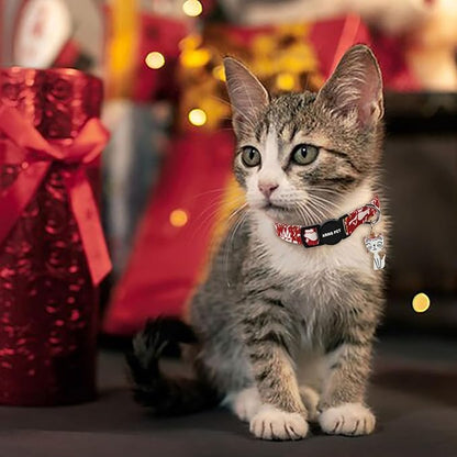 ARING PET 2 Pack Christmas Cat Collars-Cute Cat Collar Breakaway with Bell&Pendant, Adjustable Red Green Kitten Collars with Safety Buckle for Girl and Boy Cats