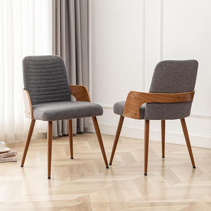 Dining Room Chairs Set of 4,Mid Century Modern Kitchen Chairs,Upholstered Accent Chairs,Metal Legs Wooden Desk Chairs,Armless and No Wheels for Kitchen Dining Living Room,Gray Fabric