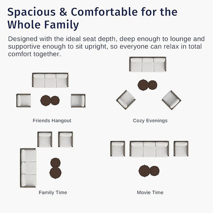 East Oak 5-Piece Patio Furniture Set | Life Chatter 5-Seat Outdoor Furniture | Deep Seating & Two Coffee Tables | Waterproof Extra-Thick Cushions | Porch, Balcony & Backyard | Chestnut & Apricot