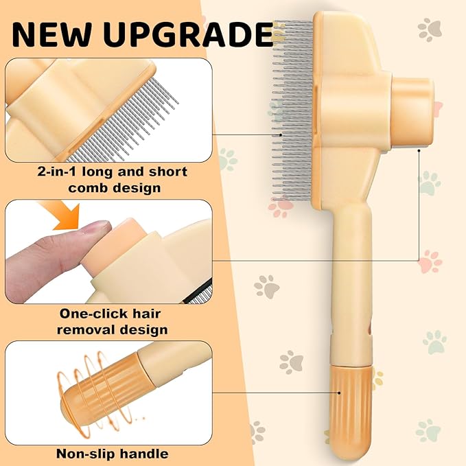 XANGNIER Pet Hair Removal Comb One-Click Self-Cleaning Grooming Brush, De-Shedding Comb for Short & Long Hair, Pet Grooming Supplies for Cats & Dogs, Yellow