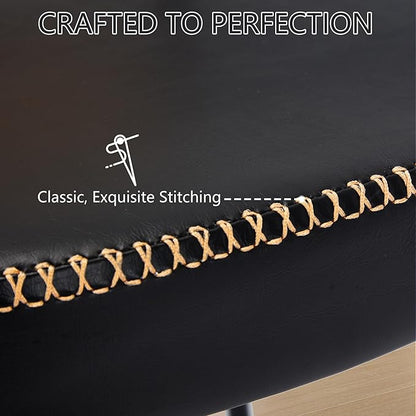 Rattan Dining Chairs Set of 2, Black Leather Upholstered Dining Chairs with Rattan Cane Back, Mid Century Modern Dining Room Chairs with Black Metal Legs & D-Shaped Thicken Cushion