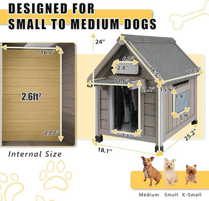 Small Dog House Outdoor, Wooden Indoor Dog House with Waterproof Roof, Removable Floor, Pet Doghouse Puppy Shelter for Small Medium Dogs, 18.1''x25.2''x24''