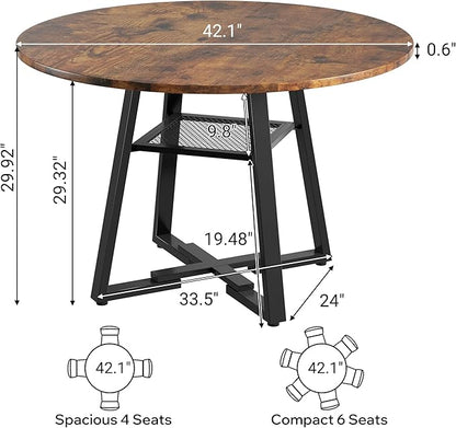 Round Dining Table for 2-4 People,42 Inch Dining Room Table,Modern Circle Kitchen Table with Storage Shelf and Metal Legs for Dining Room,Kitchen,Vintage(Table Only)