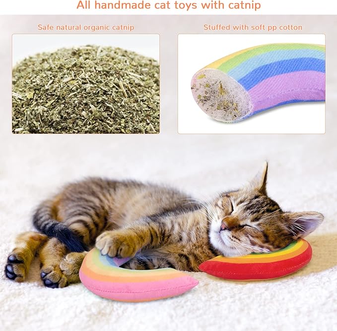 Cat Toys Kicker Pillows Rainbow, Stuffed Catnip Toys for Indoor Kitten Kitty, Interactive Cat Nip Chew Teething Toy Plush Kitty Toys 2 Pack