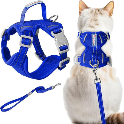 Cat Harness and Leash Set Escape Proof for Kitten Walking, Soft Adjustable Top Handle Vest Harnesses for Cats, Easy Control Breathable Reflective Small Medium Large, Sapphire Blue,S