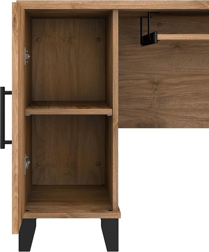Bush Furniture Somerset L Shaped Desk with Hutch in Fresh Walnut | Corner Computer Table with Drawers, Cabinets and Pullout Keyboard/Laptop Tray for Home Office