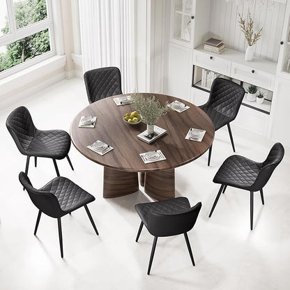 YOUTASTE Black Dining Chairs Set of 2, PU Leather Upholstered Mid-Century Modern Chair, with Thick Padded Back and Metal Legs, for Kitchen, Dining Room, Vanity, or Guest Waiting Room