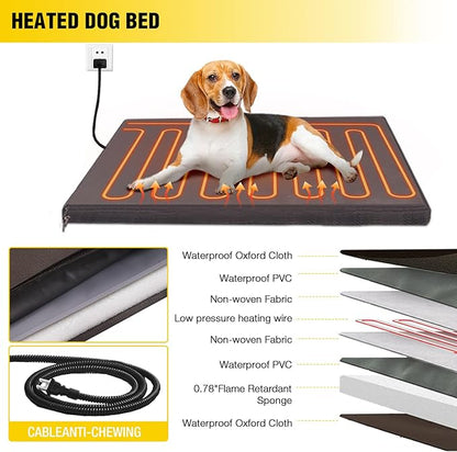 AIVITUVIN Outdoor Heated Dog House Anti Chewing Iron Frame Insulated Dog Kennel with Heating Pad Weatherproof Shelter （Brown,L）