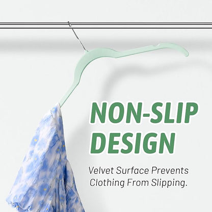 30 Pack Velvet Hangers – Non-Slip Slim Clothes Hangers with 360° Swivel Hook, Space-Saving Flocked Shirt Hangers for Coats, Dresses, Blouses, Suits(Green)