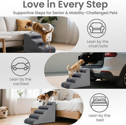 GoGoBunny Dog Stairs for Small Dogs, 3-Step Pet Steps for Couch Sofa, Grey | 15.7" H Pet Ramp, Non-Slip Waterproof Fabric Cover, Stable and Balanced Indoor Step, Pet Friendly