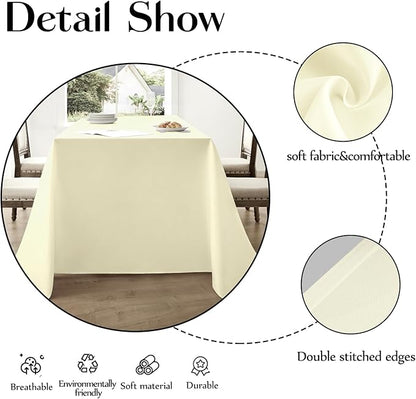 Rectangular Tablecloth 90x156 Inch 2 Pack Ivory Table Cloths for 8ft Stain Resistant Decorative Washable Polyester Rectangle Tablecloths for Dining Table Banquets Buffet Parties and Wedding