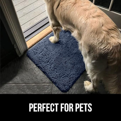 GORILLA GRIP SoakSTOPPER Dog Door Mat, 70x24 Machine Washable Rug Absorbent Doormat Captures Moisture Mud Dirt, Quick Dry Soft Chenille Entryway Rugs Indoor Entrance Mats for Dog Paws, Navy Blue