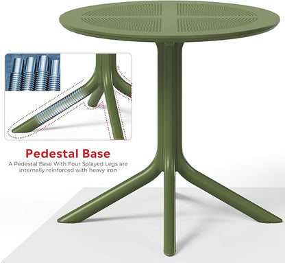 Costaelm Small Patio Table, Outdoor Round Dining Table, Weather Resistant Outside Table for Poolside Deck Lawn Garden Backyard, Olive Green