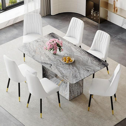 Dining Chairs Set, Modern Dining Chairs, Equipped with PU Leather Backrest Cushions and Black Metal Legs, Suitable for Restaurants, Kitchens, and Dining Room Chairs (White, Set of 8)