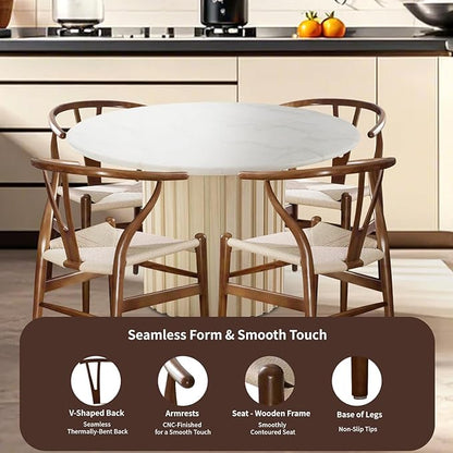 Tomile Wishbone Chair Y Chair, Wooden Dining Chairs Set of 4, Mid Century Modern Chairs with Arms, Solid Wood Weave Seat Kitchen & Dining Room Chairs (Ash Wood - Walnut Color)