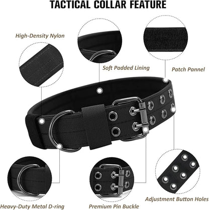 Tactical Dog Collar Military Adjustable Dog Collars Soft Nylon Training Collar with Patch Heavy Duty Metal Buckle Collars for Medium Large Dogs (Light Pink, M)