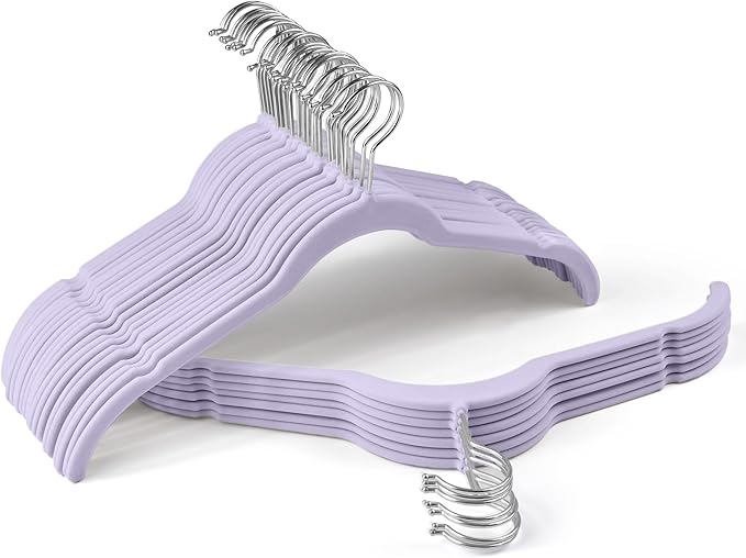 30 Pack Velvet Hangers - Non Slip Slim Hangers for Closet Organization, Space Saving Clothes Hangers with Notches for Dresses, Shirts(Purple)