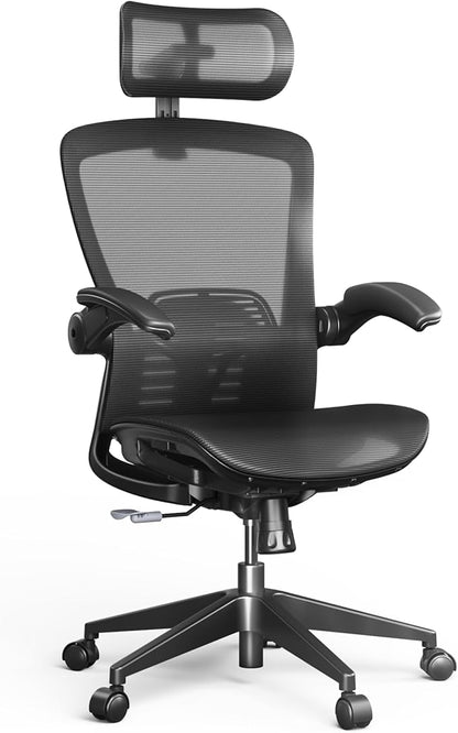 FLEXISPOT OC3 Pro Ergonomic Office Chair High Back Computer Chair with Flip-up Armrest/8-Level Lumbar Support, Breathable Mesh Seat Cushion Backrest, Chairs for Home Office Gaming Working, Black