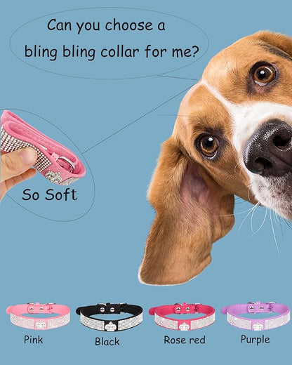 Bling Dog Collar for Small Medium Large Dogs, Crown Rhinestone Dog Collars for Girl and boy Dog, Diamond Puppy Collars, Adjustable Leather Suede SOFE Cat Collar (M(13"-15.4"/33CM-39CM), Pink)